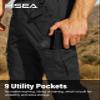 HISEA Men's Ripstop Tactical Pants, Water Resistant Work Cargo Pants, Lightweight Outdoor Hiking Construction Pants Black view 4