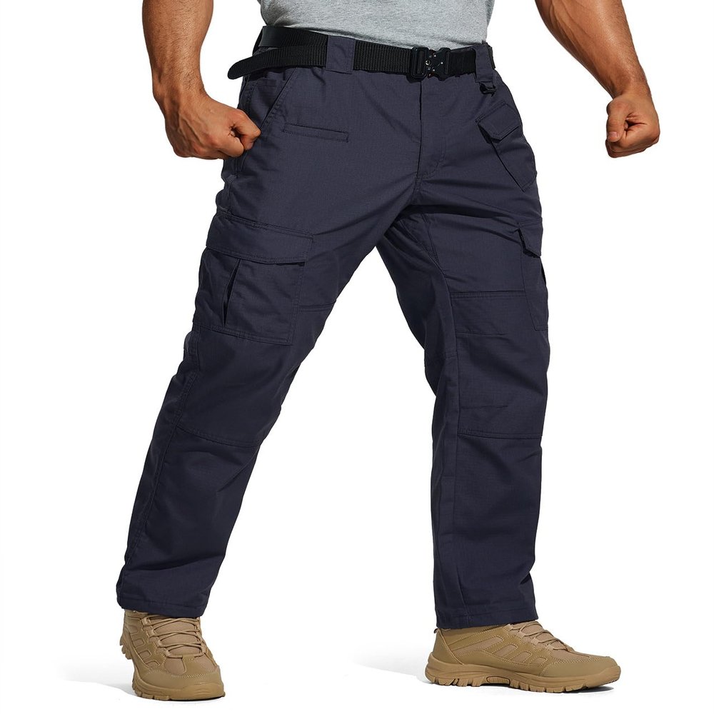 HISEA Men's Ripstop Tactical Pants, Water Resistant Work Cargo Pants, Lightweight Outdoor Hiking Construction Pants Dark Navy
