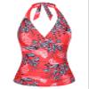 coastal rose Supportive Swimsuits Built in Bra Underwire Tankini Tops for Women Halter Swimwear Top Only Tummy Control Bathing Suit Red Floral US16 view 1