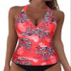 coastal rose Supportive Swimsuits Built in Bra Underwire Tankini Tops for Women Halter Swimwear Top Only Tummy Control Bathing Suit Red Floral US16 view 2
