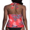 coastal rose Supportive Swimsuits Built in Bra Underwire Tankini Tops for Women Halter Swimwear Top Only Tummy Control Bathing Suit Red Floral US16 view 4