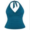 coastal rose Swimsuit Tankini Tops for Women with Underwire Bra Support Halter V Neck Bathing Suit Tummy Control Swim Top Only Blue Coral US14 view 1