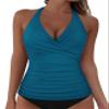 coastal rose Swimsuit Tankini Tops for Women with Underwire Bra Support Halter V Neck Bathing Suit Tummy Control Swim Top Only Blue Coral US14 view 2