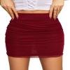Avidlove Skirts for Women Mesh Ruched Bodycon Double Layer Casual Skirt Office Skirt Wrap Mini Skirt Wine Red Small view 1