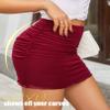 Avidlove Skirts for Women Mesh Ruched Bodycon Double Layer Casual Skirt Office Skirt Wrap Mini Skirt Wine Red Small view 2