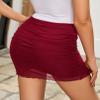 Avidlove Skirts for Women Mesh Ruched Bodycon Double Layer Casual Skirt Office Skirt Wrap Mini Skirt Wine Red Small view 3
