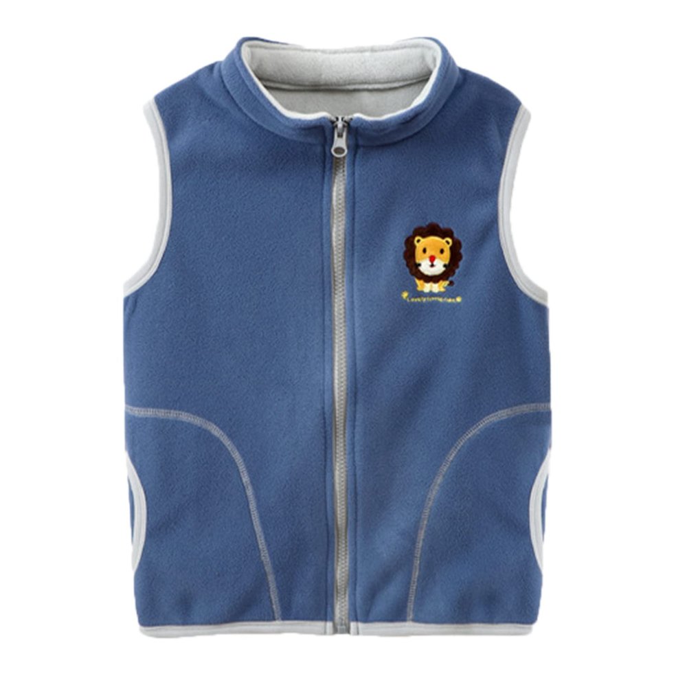 Toddler Baby Boy Girl Polar Fleece Vest Jacket Full-Zip Sleeveless Cartoon Animals Print Warm (Blue, 12-18 Months)