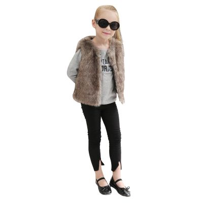 Toddler Girls Faux Fur Vest Fleece Jacket Warm Sleeveless Coat Winter Fall Fuzzy Vest Coat Children (Brown, 5-6 Years)