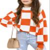 Girls Sweaters Kids Fashion Plaid Mock Neck Pullover Sweater Tops 5-14 Years Orange view 1