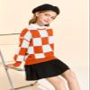 Girls Sweaters Kids Fashion Plaid Mock Neck Pullover Sweater Tops 5-14 Years Orange view 3