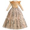 ABEHIK Flower Girls Long Sleeve Dress Fall Winter Bridesmaid Velvet Dress Floral Embroidery Tulle Tutu Dresses Wedding Birthday Party Outfits Pageant Evening Prom Ball Gown Champagne 5-6 Years