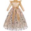 ABEHIK Flower Girls Long Sleeve Dress Fall Winter Bridesmaid Velvet Dress Floral Embroidery Tulle Tutu Dresses Wedding Birthday Party Outfits Pageant Evening Prom Ball Gown Champagne 5-6 Years view 2