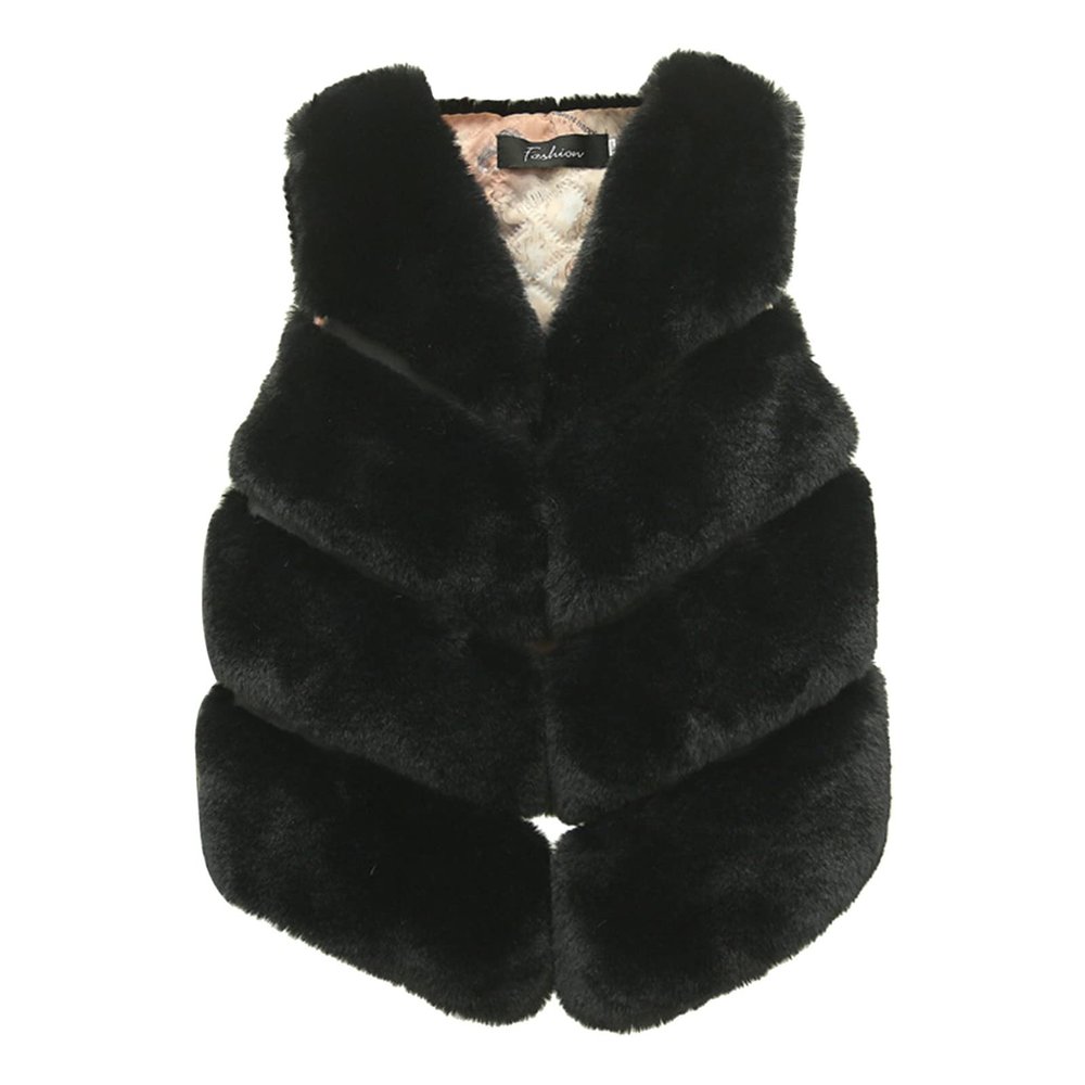 Girls Faux Fur Outwear Coat Jacket Vest Cute Warm Winter Toddler Girls Sleeveless Fleece Gilet (Black, 4-5 Years)