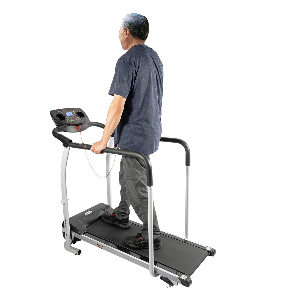 Walking Treadmill for Senior, Foldable Recovery Fitness Exercise Machine w/Long Handrail, Tread Mill w/Heart Rate Monitoring and LCD Display & Cup Holder