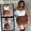 Avidlove Sexy Skirt Mesh Ruched Bodycon Casual Skirts for Women Basic Office Skirt Streetwear Brown Medium view 4