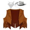 Lorilida Girls Western Cowgirl Cowboy Outfit Kids Sleeveless Jacket Vest with Cowboy Hat Bandana Brown&White 5-6 Years view 3