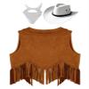 Lorilida Girls Western Cowgirl Cowboy Outfit Kids Sleeveless Jacket Vest with Cowboy Hat Bandana Brown&White 5-6 Years view 4