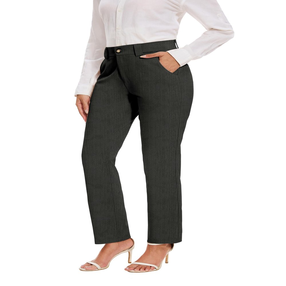KICZOY Women's Stretch Business Straight Leg Dress Pants with Pockets Wear to Work Casual Suitpants