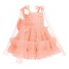 IDOPIP Toddler Pageant Princess Dress Birthday 3D Butterfly Galaxy Sequins Tulle Tutu Dress Wedding Flower Girl Dress First Communion Christening Baptism Photoshoot Outfit Peach Pink 3-4 Years view 3