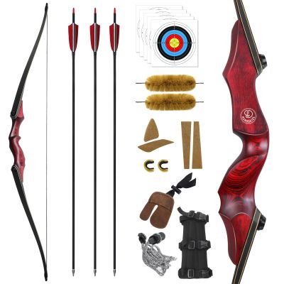 60'' Longbow and Arrows with Turkey Feathers Hunting Archery Longbow Set for Adult Target Practice Right Hand Takedown Wood Long Bow (25lbs)