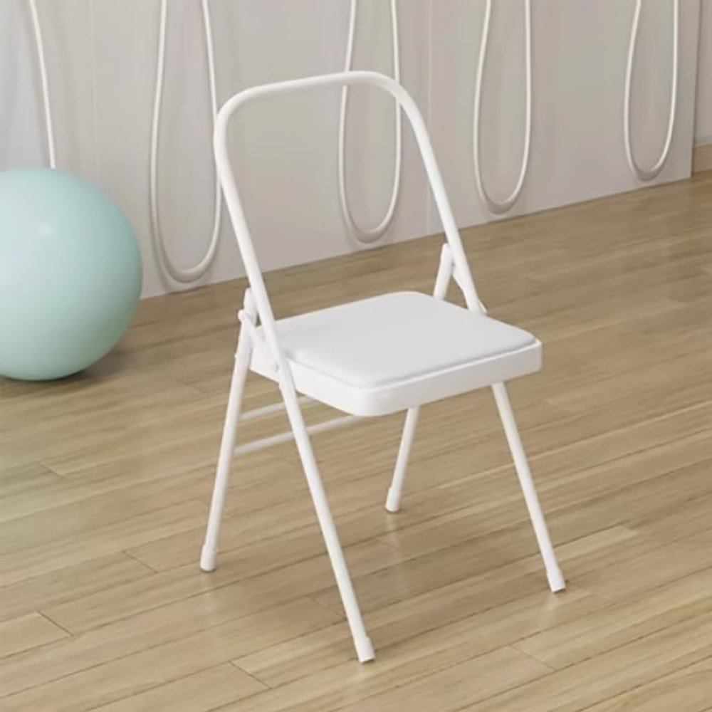 Eqvexd Yoga Folding Chair,Yoga Auxiliary Chair,Iyengar Metal Folding Chair,Reinforced Portable Backless Chair White 31.5in*18.5in*17.3in,White