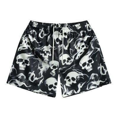BOOMLEMON Men's Basketball Shorts Casual Workout Athletic Shorts Mesh Flame Graphic Print Running Short Pants(Skull Flame Black M)