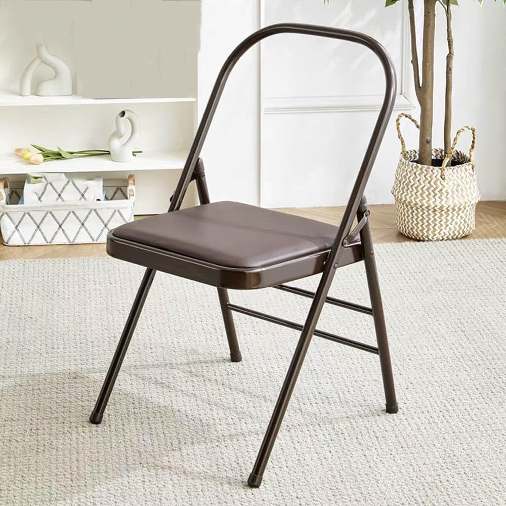 Eqvexd Pilates Yoga Chair,Backless Yoga Chair Prop,Yoga Chair Iyengar,Yoga Inversion Chair,Metal Folding Chair,Brown