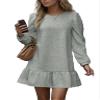 TIAFORD Womens Casual Crewneck Waffle Sweatshirt Dress Puff Long Sleeve Ruffle Hem Pullover Loose Fall Fashion Mini Dress Grey view 1