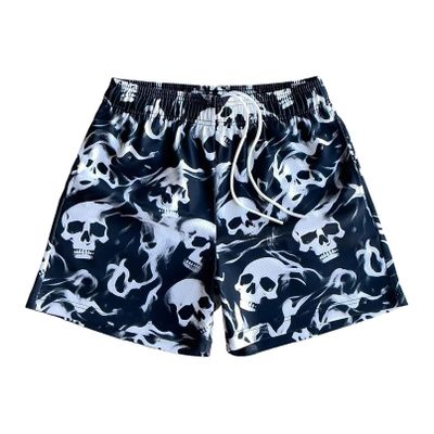 BOOMLEMON Men's Basketball Shorts Casual Workout Athletic Shorts Mesh Flame Graphic Print Running Short Pants(Skull Flame Navy S)