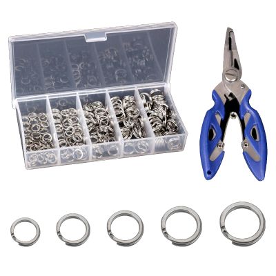 SagaSave 200PCS High Strength Heavy Stainless Steel Fishing Split Ring, 5 Sizes Double Snap Lure Tackle Connector Kit, Fishing Tackle for Freshwater and Saltwater-with Lure Plier