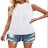 T-Shirts for Womens Tops Solid Color Pullover Sleeveless Top for Spring and Summer Elegant Half High Neck T-shirt(White,Small) view 1