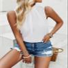 T-Shirts for Womens Tops Solid Color Pullover Sleeveless Top for Spring and Summer Elegant Half High Neck T-shirt(White,Small) view 2
