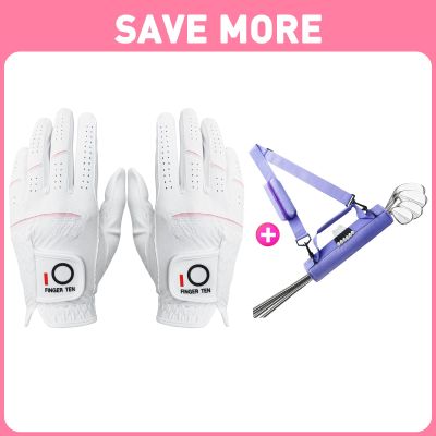 FINGER TEN Womens Ladies Golf Rain Gloves Pair Both Hand or 2 Pack Left Right Golf Club Bag Mini Lightweight for Men Women Ladies Kids with/Without