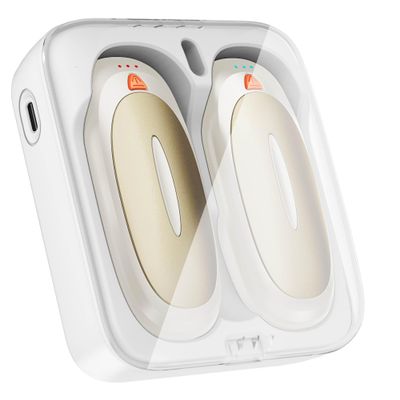 Tydse Hand Warmers Rechargeable with 10000mAh Charging Case, 2000mAh Portable Hand Warmers 2 Pack, Reusable Electric Pocket Heater for Hunting, Camping Gear, Outdoors, Gifts for Christmas - Beige
