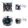 2 Pairs 18K White Gold Plated Round/Square CZ Earrings Created Rainbow Quartz Stud Earrings for Women Men Cubic Zirconia Stud Earrings for Women Men | 925 Sterling Silver Earrings view 1