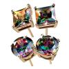 2 Pairs 18K White Gold Plated Round/Square CZ Earrings Created Rainbow Quartz Stud Earrings for Women Men Cubic Zirconia Stud Earrings for Women Men | 925 Sterling Silver Earrings view 2