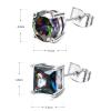 2 Pairs 18K White Gold Plated Round/Square CZ Earrings Created Rainbow Quartz Stud Earrings for Women Men Cubic Zirconia Stud Earrings for Women Men | 925 Sterling Silver Earrings view 3