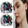 2 Pairs 18K White Gold Plated Round/Square CZ Earrings Created Rainbow Quartz Stud Earrings for Women Men Cubic Zirconia Stud Earrings for Women Men | 925 Sterling Silver Earrings view 4