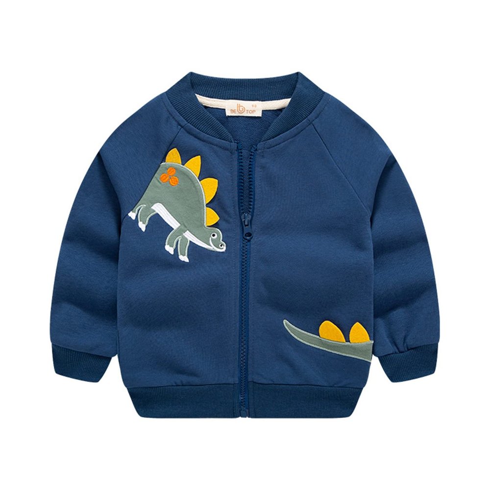 Toddler Baby Boy Girl Varsity Jacket Kids Cotton Dinosaur Print Baseball Bomber Jacket Outwear Fall (Blue, 3-4 Years)