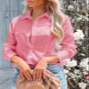 siliteelon Women's Button Down Shirts Long Sleeve Dress Shirts Wrinkle Free Collared Work Office Solid Blouses Corset Tops - Peach Pink M view 3