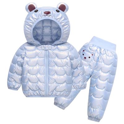 Toddler Girl Boys Girls Winter Puffer Pants and Puffer Jacket Set Kids Lightweight Cute Bear Snowsuit (Blue, 5-6 Years)
