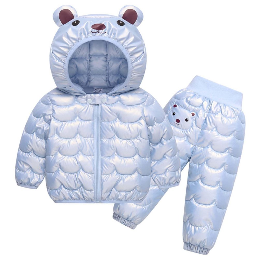 Toddler Girl Boys Girls Winter Puffer Pants and Puffer Jacket Set Kids Lightweight Cute Bear Snowsuit (Blue, 5-6 Years)