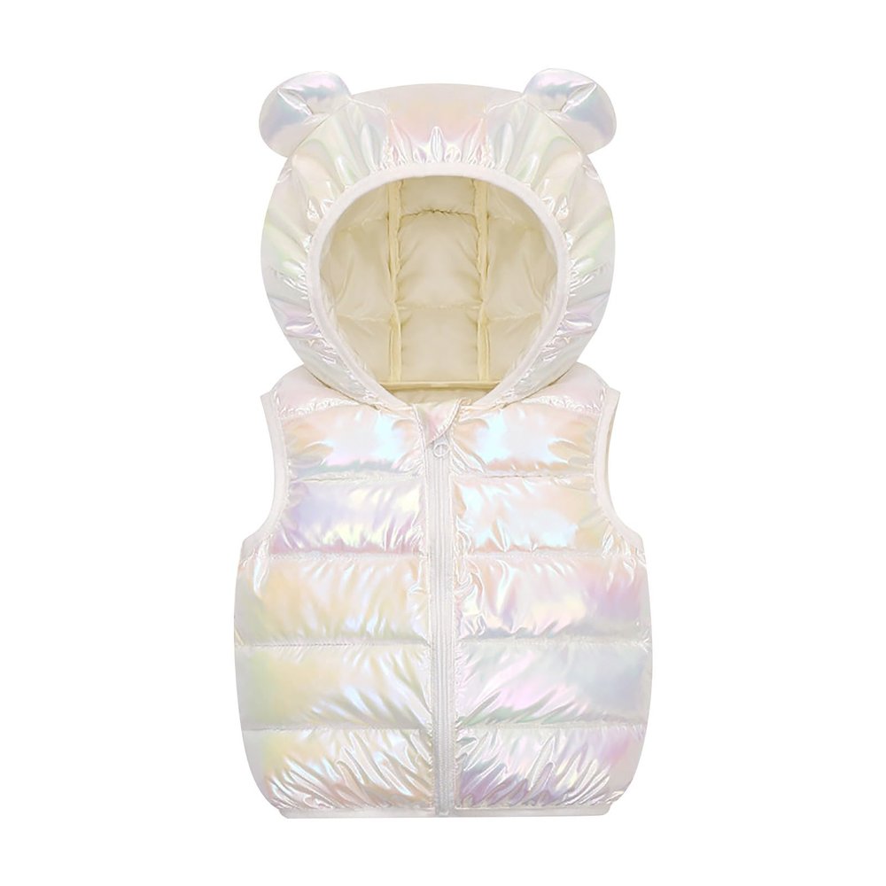 Toddler Baby Boys Girls Glitter Bear Ears Puffer Vest Coats Fall Winter Warm Sleeveless Hooded Jacket (White, 1-2 Years)