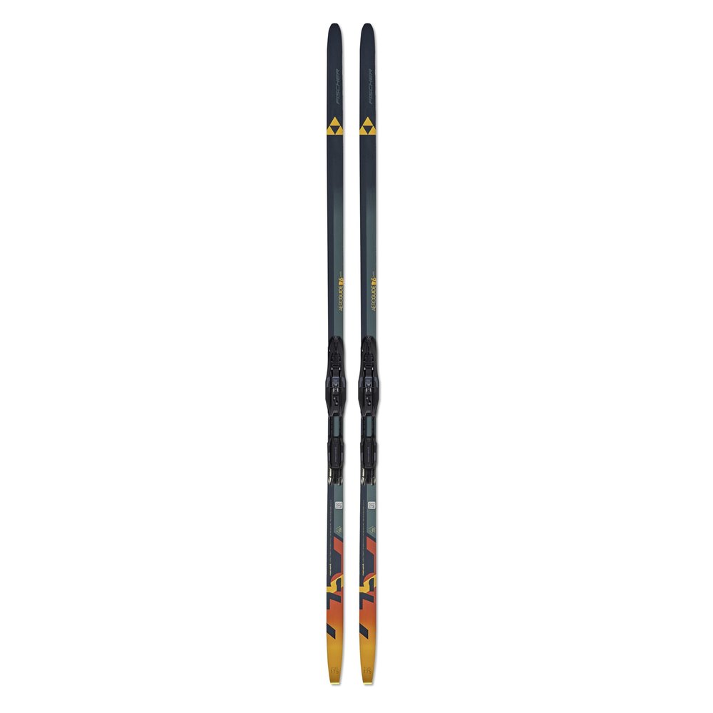 Fischer Aeroguide Skate 75 Cross Country Skate Skis, Grey-Blue/Orange, 175cm w/ Control Skate Step-in Binding