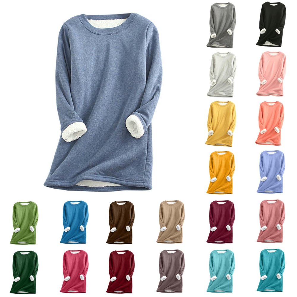 SEAOPEN Fleece Sweatshirts for Women Winter Warm Sherpa Lined Shirts Fuzzy Pullover Top Soft Crewneck Thermal Underwear