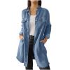 Womens Long Denim Jackets Plus Size Trench Coat Open Front Cardigan Button Down Long Sleeve Classic Jeans Jackets view 1