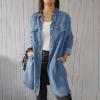 Womens Long Denim Jackets Plus Size Trench Coat Open Front Cardigan Button Down Long Sleeve Classic Jeans Jackets view 2