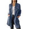 Womens Long Denim Jackets Plus Size Trench Coat Open Front Cardigan Button Down Long Sleeve Classic Jeans Jackets view 1