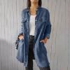 Womens Long Denim Jackets Plus Size Trench Coat Open Front Cardigan Button Down Long Sleeve Classic Jeans Jackets view 2