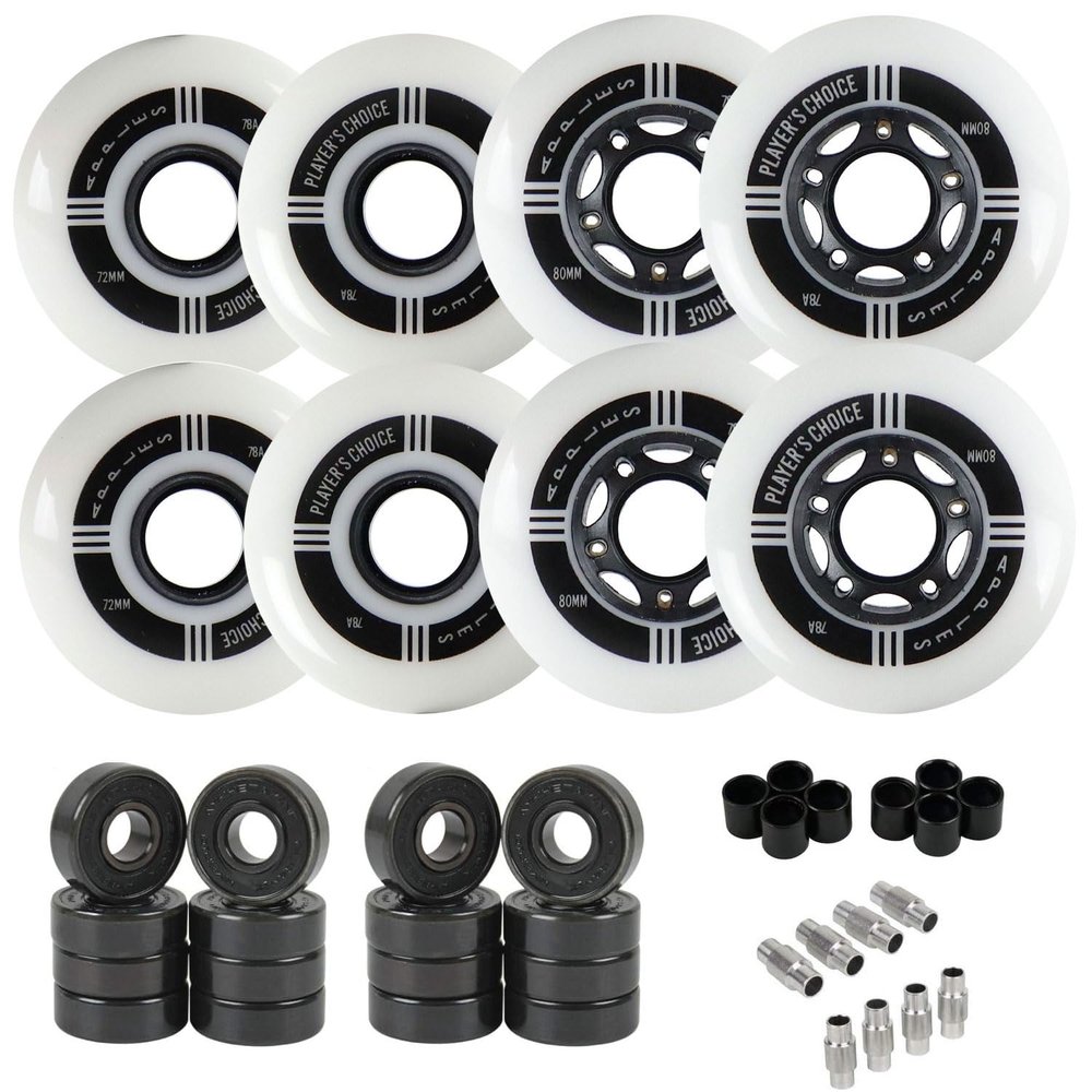 Player's Choice Indoor Roller Hockey Wheels 72/80 Hilo Apples 78A 8-Pack with Hybrid Ceramic Bearings